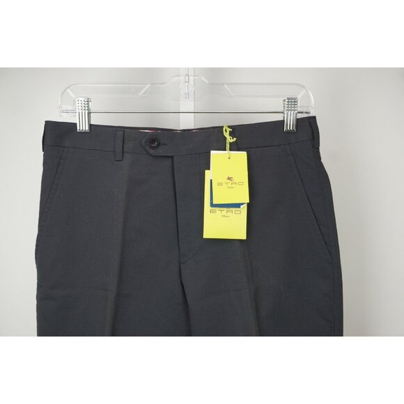 Etro Milano Solid Blue Textured Striped Cotton Dress Pants Sz 46 NEW